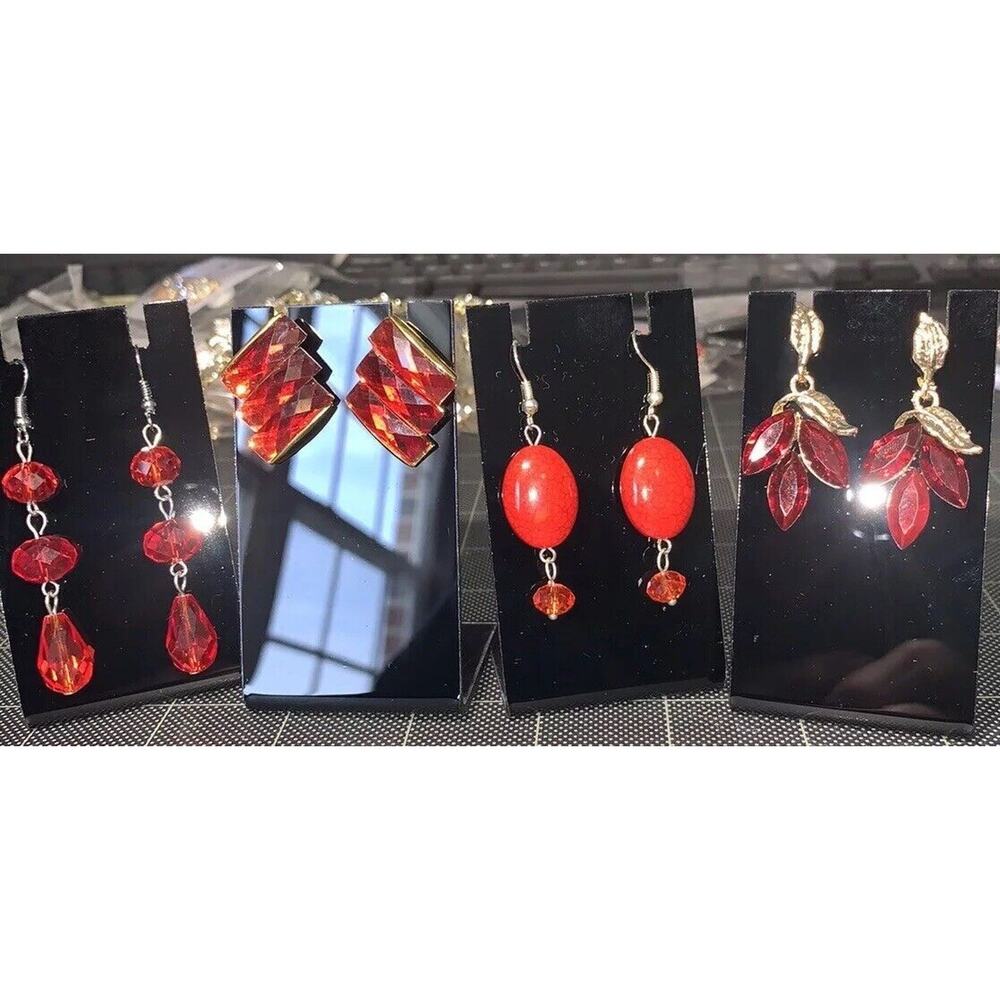 Earrings Red Themed 4 Pair Lot of Special Occasion Dangle And Stud NEW